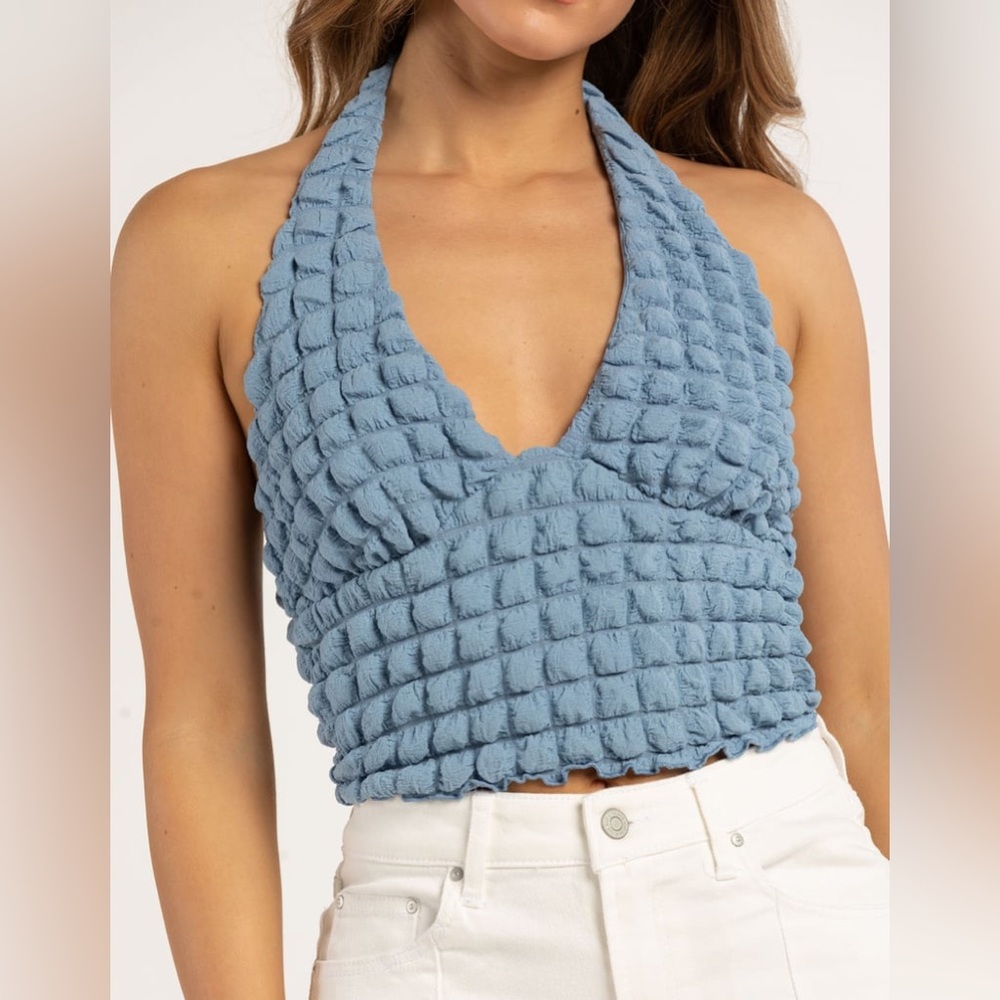 West of Melrose Blue Textured Halter Top- Size XS